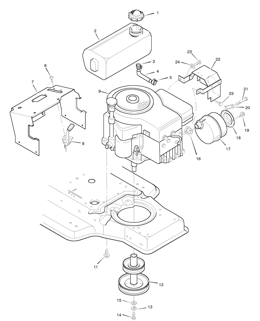 Engine Mount Diagram and Parts List for 38702X8E 1996 Briggs and Stratton Lawn Tractor